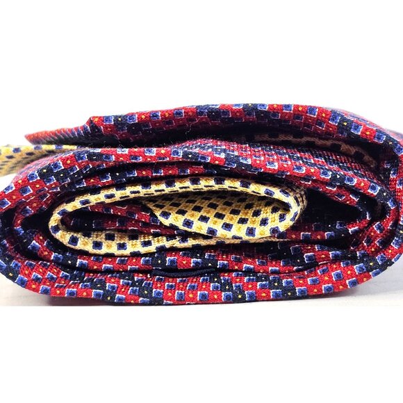 Vtg Tommy Hilfiger Red & Yellow Repp Geometric Silk Tie For Men - Picture 3 of 6